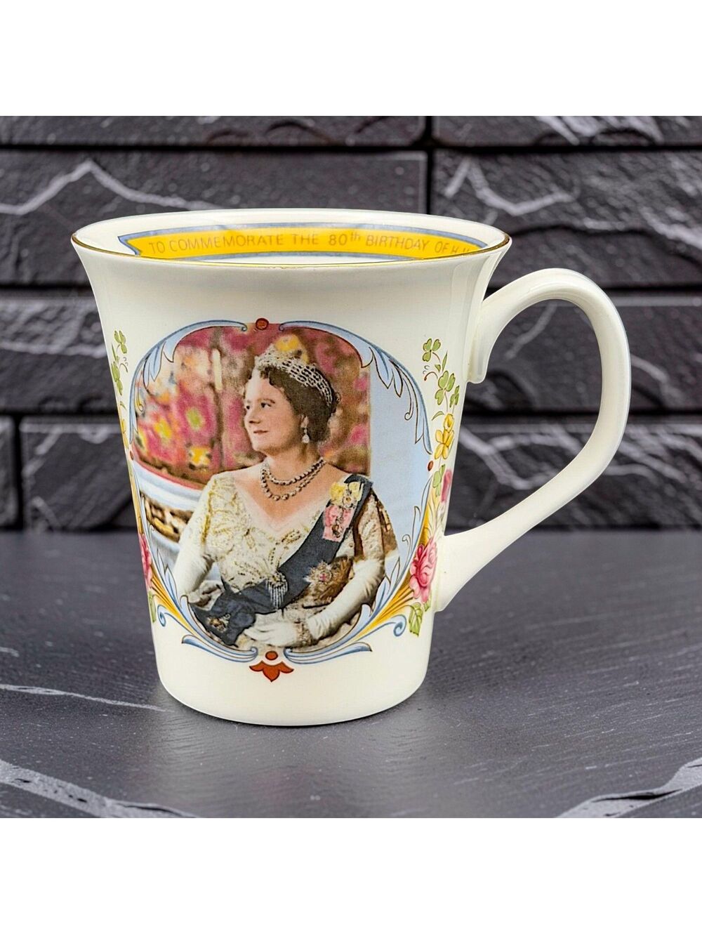 Vtg Crown Staffordshire Queen Mother 80th Birthday 1980 Bone China Mug England